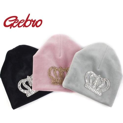 Geebro Winter Soft Velvet Newborn Baby Boys Girls Crown Hats Cap Warm Baby Hair Photography Accessories Toddler Beanies Gifts