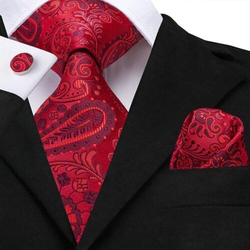 Hi-Tie 100% Silk Ties For Men Hanky Cufflinks Set 8.5cm Mens Ties Fashion Red Wedding Party Floral Paisley Luxury Large Necktie