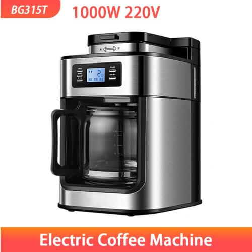 Coffee Maker Machine Home Automatic LED-display Bean Grinder Fresh Grinding American Espresso Coffee Tea Milk Machine 1000W