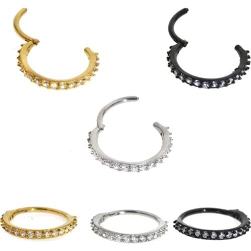 1Pc Steel Zircon Hinged Segment Nose Ring 16g Nipple Clicker Ear Cartilage Tragus Helix Lip Piercing Unisex Fashion Jewelry