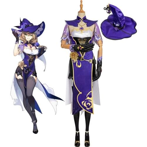 Genshin Impact Lisa Minci Cosplay Costume Lisa Dress Shoes Hat Full Set Custom Made