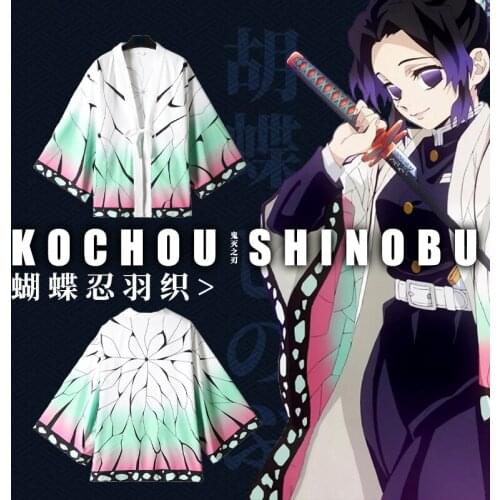 Anime Demon Slayer Kimetsu no Yaiba Cosplay Costume Kochou Shinobu Haori Kimono Cloak Women Halloween Carnival Party Costumes