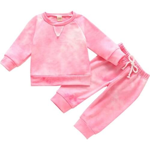 0-18M Autumn Kid Baby Girls Boys Tie-dye Suit, Long Sleeves Pullover + Drawstring Elastic Waist Trousers Classic Casual Outfits