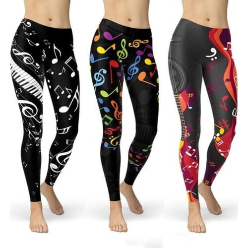 Summer Yoga Pants Women Fashion High Waist Music Note Print Legging Slim Fit Stretch Skinny Plus Size Fitness Workout Leggings
