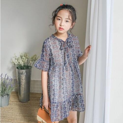 Big Girls Chiffon Dress 2020 Summer Teenagers Dress Floral Printed Dresses Kids Girl Clothes DT044