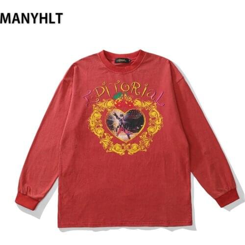 Manyhlt 2021 Autumn Winter Mens Printed Long Sleeve T-shirt Mens Loose Round Neck Jacket Street Bottomed Shirt Compassionate