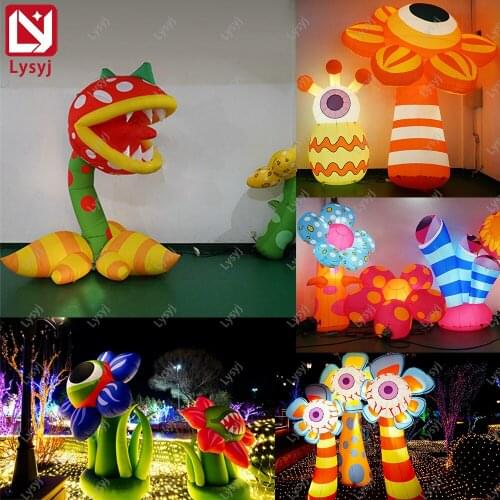 Inflatable Plants Cartoon Cannibalism Flower Replica Model with Lighting for Theme Park Botanical Garden Decoration