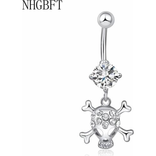 NHGBFT Exaggerated punk skull belly button ring wemen dangle sexy body piercing jewelry