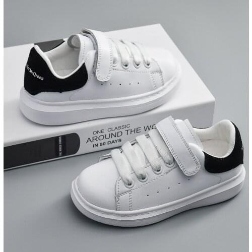 2021 New Childrens Genuine Leather White Shoes School Performance Casual Sports Shoes Big Childrens Velcro Flat Bottom Shoes