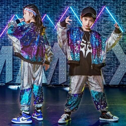 New Silver Sequins Hip Hop Costume Fashion Wears Dancer Outfits Street Dance Wear Teenage Clothing Designer Clothes Kids Joggers