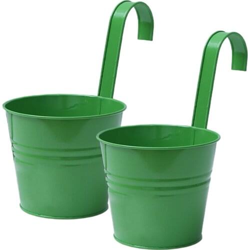 Pot Hanging Metal Planter Garden Flower Bucket With Detachable Hook Fence Balcony Retro White 2pcs/lot Home Decor Iron