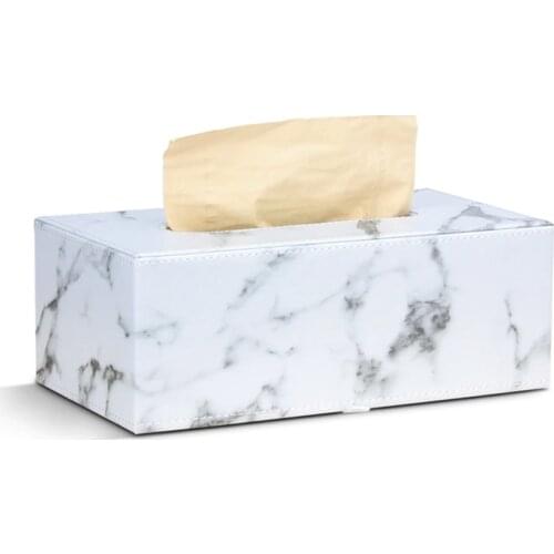 Rectangular Marble PU Leather Facial Tissue Box Cover Napkin Holder Paper Towel Dispenser Container for Home Office Car Decor