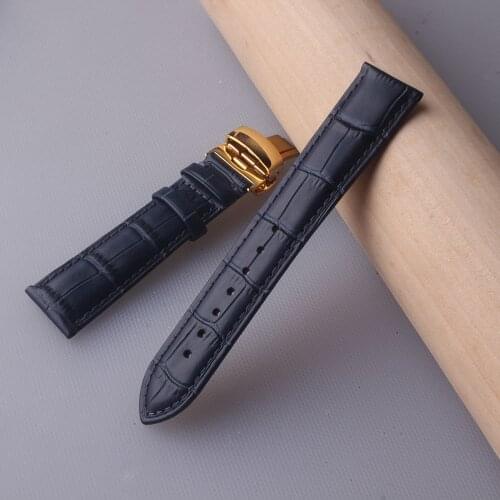 Genuine Leather Bracelet Dark Blue Color Watch Strap Butterfly Clasp Watchbands new 13MM 14MM 15MM 16 17 18 19 20 21 22 23 24MM