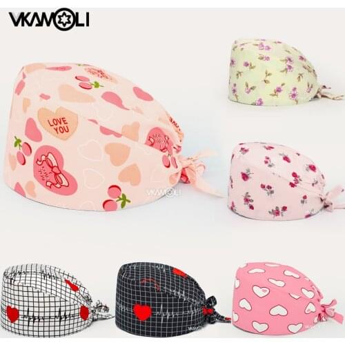 Valentines Day scrubs caps Print cap Pet Grooming Agency Work Scrubs BeautyWork Hats Lab nursing cap holiday