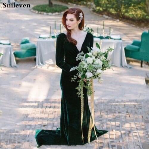 Smileven Elegant Velvet Mermaid Evening Dresses Arabic Sexy V Neck Dubai Formal Party Gowns Longo Prom Gowns Open Back