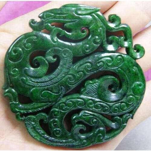 CHINESE OLD HANDWORK GREEN JADE CARVED DRAGON PENDANT
