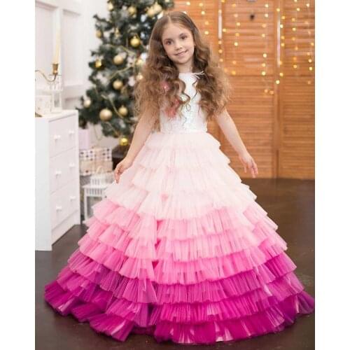 A-Line Flower Girl Dresses Tiered Puffy Tulle White Top Girls Pageant Party Dress Birthday Gowns