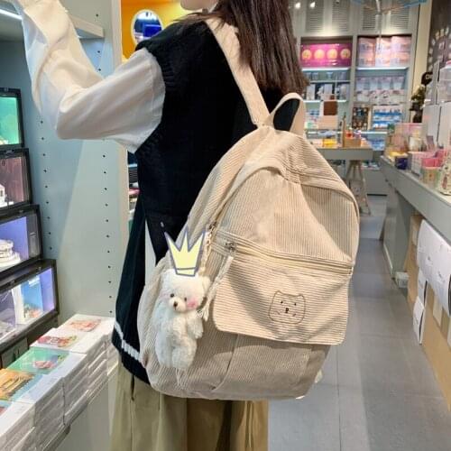 School Couple Vintage Corduroy Women Backpack Men Cartoon School Bags for Teenage Girls College 15 Inch Laptop Backpacks Female