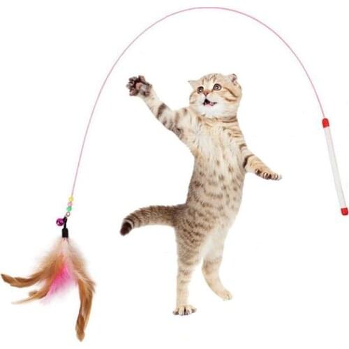 Funny Toys Pet Cat Feather Bell Rod Kitten Teaser Stick Interactive Funny for Cats Scratching Playing Training Pet supplies