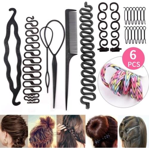 Multi-style Women Hair Accessories for Grils DIY Magic Donut Bun Maker Braider Twist Hair Clips Elastic Hair Bands Styling Tools
