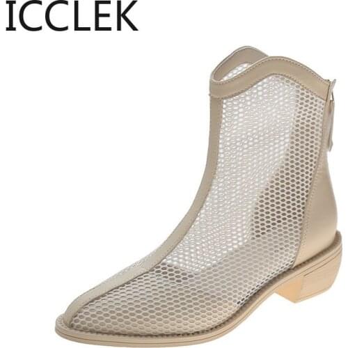 2021 Summer Shoes Women Boots Breathable Ladies Mesh Shoes Summer Women Footwear Zipper Black White Ankle Botas