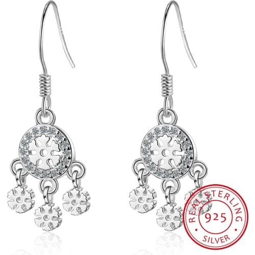 Zirconia Snowflake Round Dream Catcher Tassel Earrings For Women925 Sterling Silver Earrings oorbellen pendientes S-E756