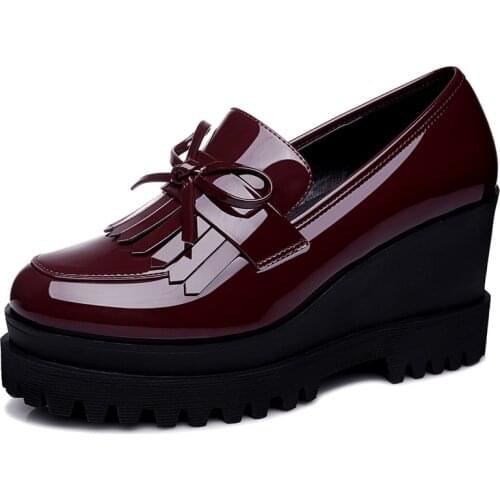 Round Toe Mirror Low-Top Shoes Fringed Wedge Heel WomenS Shoes Lace-Up Platform WomenS Shoes