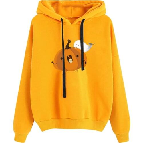 Funny Pumpkin Printing Sweatshirt Femme Harajuku Thermal Warm Hooded Pullover Brief Long Sleeve Top O Collared Hoodies Толстовка