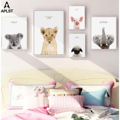 Animals Kids Nursery Room Canvas Print Painting Lion Koala Elephant Posters Wall Art Decorative Pictures for Baby Children Room