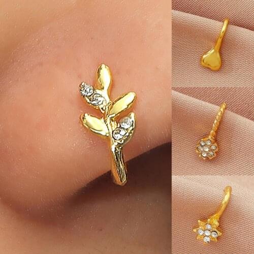 1Pc Alloy Spiral Non Piercing Nose Clip Flower Shape Multi-shaped Golden Nose Clip Women Fake Piercing Body Jewelry Non-Pierced