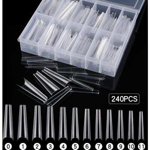 240pcs/Box XL Sculpted Coffin Soft Gel Nail Tips Long French Fake Nails,Glue On Nails Clear/Natural Tips For Nail Extension E002