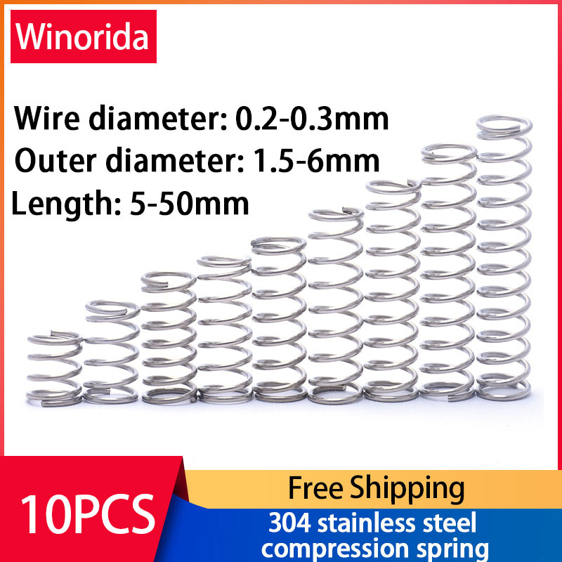 304 Stainless Steel Compression Spring, Return Spring, Steel Wire Diameter0.2~0.3mm Outside Diameter1.5~6mm 10 Pcs