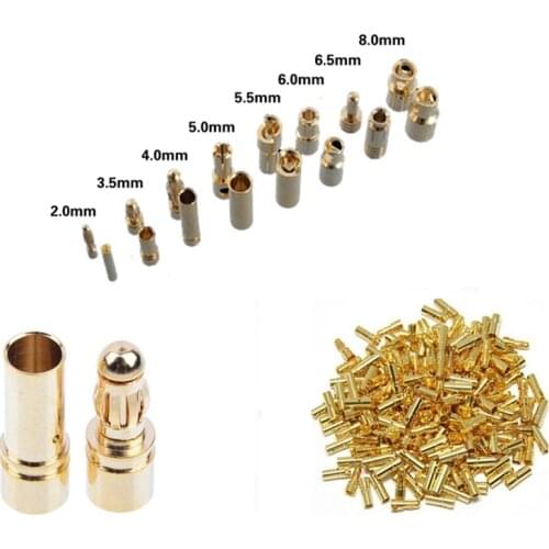 20 pairs/lot 2.0mm 3.0mm 3.5mm 4.0mm 5.5mm 6.0mm 8.0mm Gold Bullet Banana Connector plug for ESC Lipo RC battery