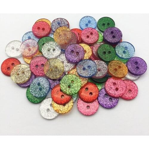 500pcs 15mm Glitter Buttons Resin Round Sparkle Sewing 2 Holes Button Embellishments Scrapbooking Cardmaking Mixed Color