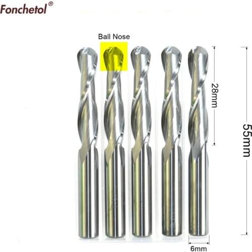 6mm*28mm,5pcs,Free shipping 2 Flutes Ball Head End Mill,CNC milling Cutter,Solid carbide Woodworking relief Bit,wood Cutter
