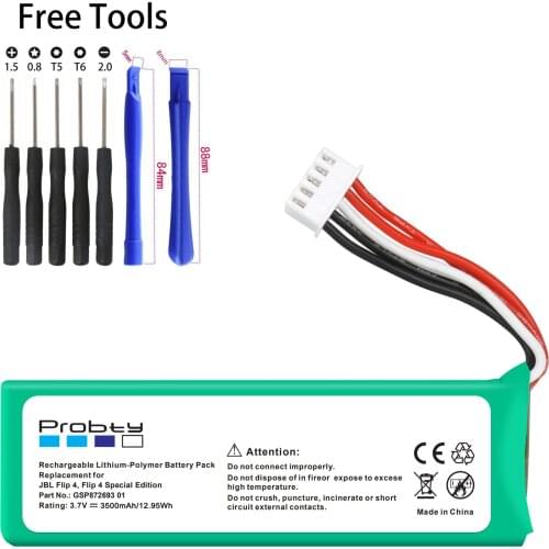 Probty 3.7V 3500mAh Battery GSP872693 01 Rechargeable Battery Pack for JBL Speaker Flip 4, Flip 4 Special Edition