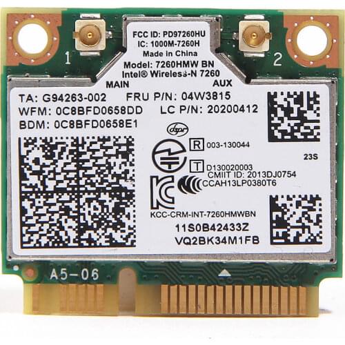 Wireless Adapter Card for IBM Lenovo Thinkpad Intel N 7260 7260HMW BN 300Mbps Wifi Bluetooth BT4.0 Mini PCI-E Wlan 04W3815
