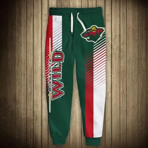 Minnesota mens casual Wild sports pants Red and green stitching stripes print graffiti bear print sweatpants