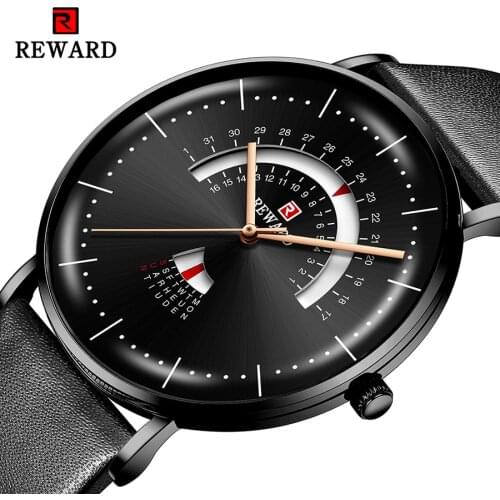 REWARD Black Mens Quartz Watches Week Calendar Display Fashion Business Watches Waterproof Male Clock Montre Homme