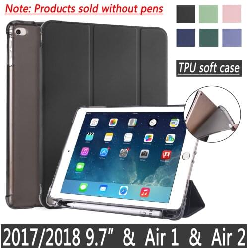 Case for iPad 9.7 inch 2017 2018 with pencil holder cover for iPad Air 1 2 5th 6th generation smart sleep wake TPU soft shell