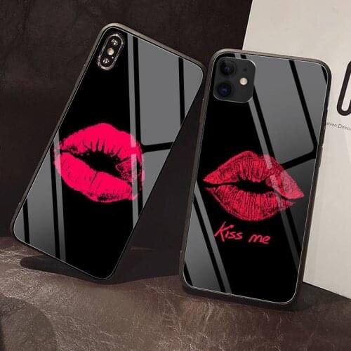 For iPhone 11 Sexy Girl red Lips Kiss Phone Case Tempered Glass For iPhone 12 11Pro Max Mini XR XS MAX 8 X 7 6S 6 Plus SE case
