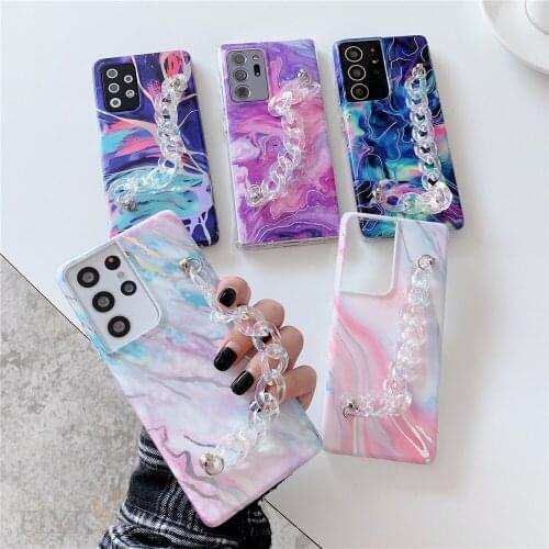 Laser Colorful Chain Marble Phone Case For iPhone 12 11 Pro Max X XS Max XR 7 8 Plus SE 2020 Stylish Soft Silicon Bracelet Cover