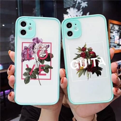 Flower text art Phone Case For iPhone 12 11 Mini Pro XR XS Max 7 8 Plus X Matte transparent blue Back Cover