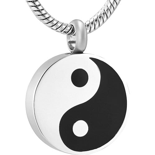 Yin Yang Black White Round Shape Memorial Urn Necklace Pet/Human Ash Keepsake Cremation Jewelry for Ashes Pendant