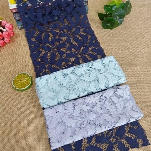 E2174 width 23.5cm Navy Blue Nylon Spandex stretch Jacquard lace trimmings for wedding dress dress underwear decorative fabric