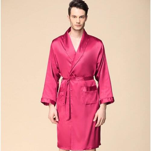 Mens Satin Kimono Robe Spring Summer Shawl Collar Hombre Sleepwear Classic Bath Robe Men Silk Bathrobes Big Size 4XL 5XL