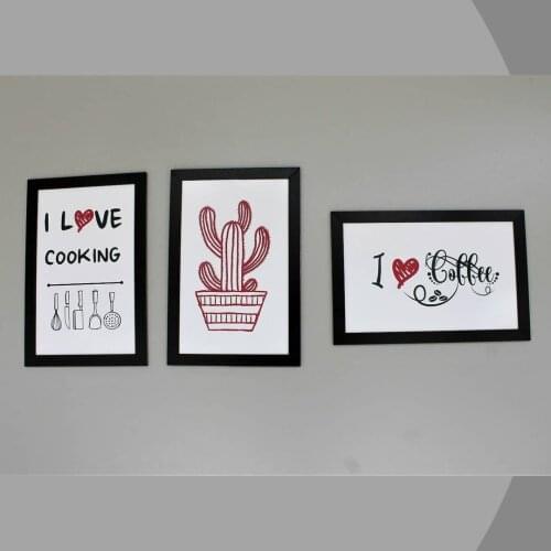 HLO 2021 3 Decorative Black Wooden Frame Home Decoration Wall Art Quality Material Stylish For Living Room Modern Cactus Design