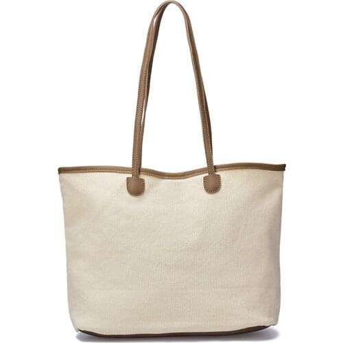 Women Canvas Shoulder Bag Large Capacity Tote Cotton Fabric Handbag Big Shopping Bags Patchwork Design Purse For Ladies