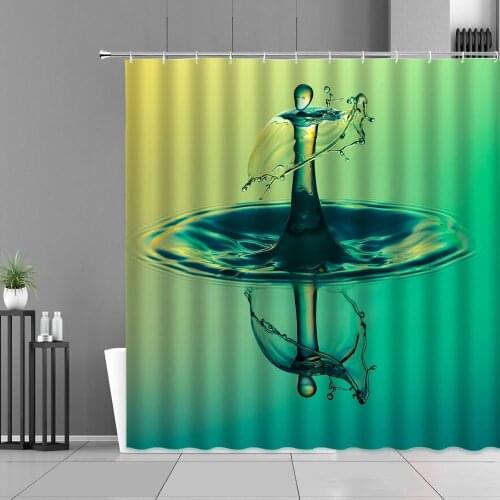 Creative Water Drop Yellow Green Shower Curtains Abstract Art Design Home Bathroom Decor Waterproof Cloth Curtain Bath Screen