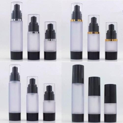 100pcs 15ml 30ml 50ml frosted airless pump bottle or lotion bottle or essence bottle with black lid/pump/bottom F1698